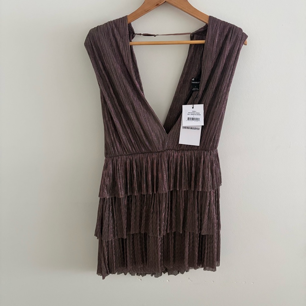 Sabina Musayev Metallic Pleated Mini Dress - NWT